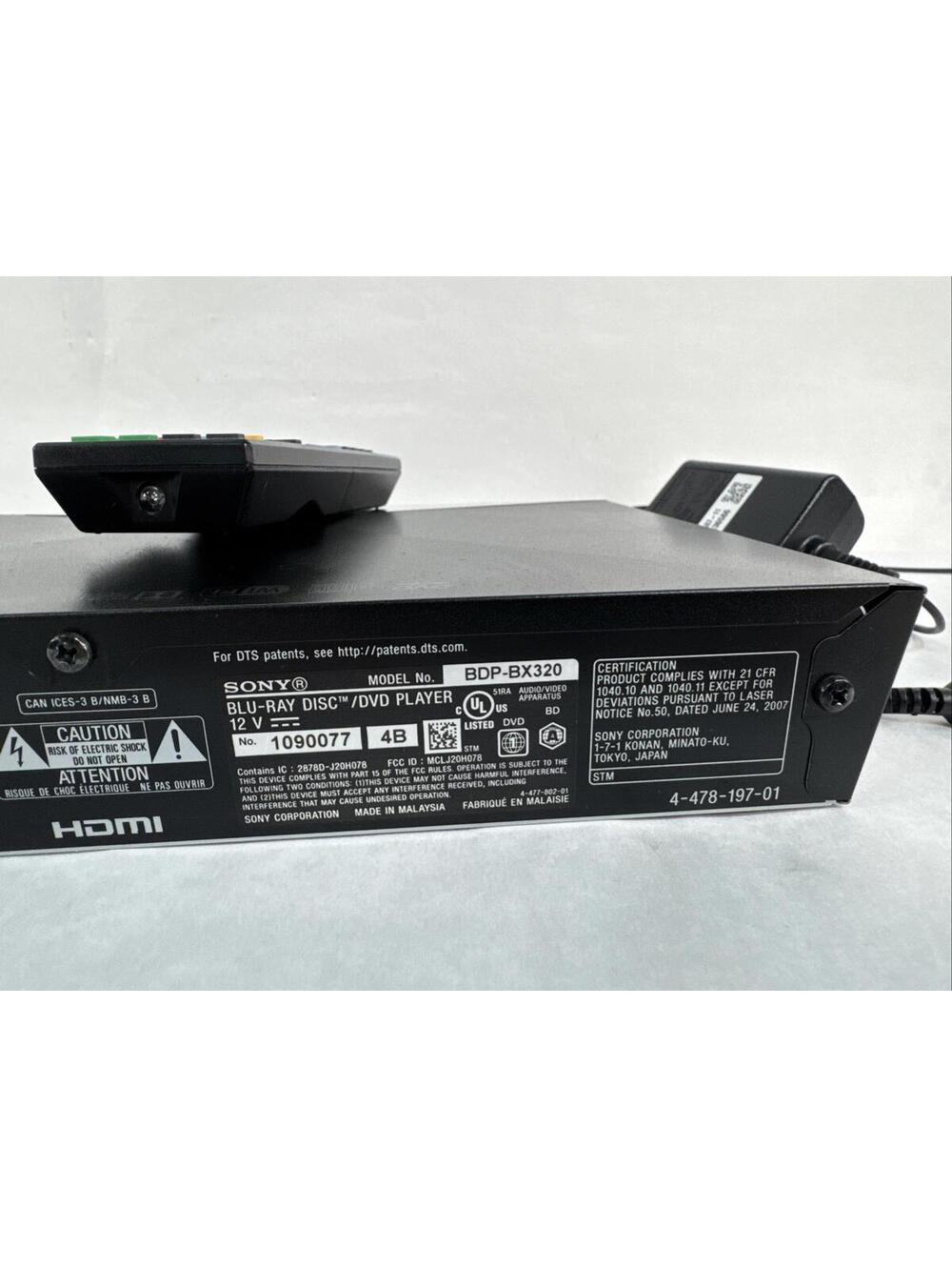 Sony BDP-BX320 Blu-ray Disc/DVD Player | W/ Remote & Power Adapter Tested ShJ - Picture 5 of 5